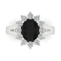 2.72 ct Oval Cut Natural Onyx with Simulated Diamond Halo Accents 18K White Gold Womens Engagement Ring