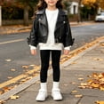 thumbnail image 2 of GiLiling Girls PU Leather Moto Jacket Soft Faux Leather Cropped with Notched Collar Coat Biker Jacket for Toddler to Kids (Black, 3-4 Years), 2 of 9