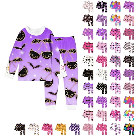 Halloween Pjs Boys Long Sleeve Crewneck Graphic Soft Sleepwear Kids Loungewear Fall Pajamas Kids Size 2-10 Years