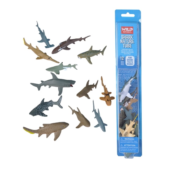 Wild Republic Shark Toys, Nature Tube, Aquatic Animal, Shark Party Supplies, Ocean Toys, Kid Gifts, Educational Toys, 12 Piece Set