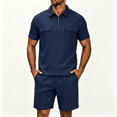 thumbnail image 2 of Zenithor Men's 2 Piece Men's 2 Piece Summer Outfit Soft Quarter Zip Pullover Shirt and Shorts Set Casual Vacation Beach Tracksuit M-3XL, Navy, 2 of 7