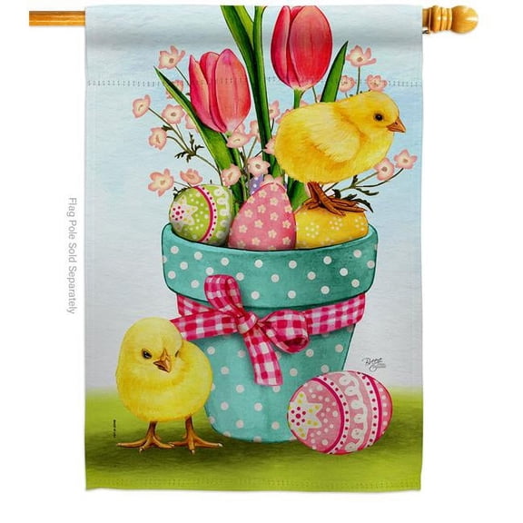 Breeze Decor  28 x 40 in. Chicks on Eggs Springtime easter Vertical House Flag with Double-Sided Decorative Banner Garden Yard Gift