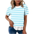 thumbnail image 2 of hotojiny Womens Tops Summer Short Sleeve Striped Shirts with Ruffle Hem Loose Fit Crew Neck T-Shirts Streetwear, 2 of 7