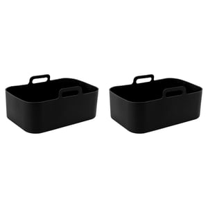 Silicone Air Cooker Pot for Ninja DZ201 Foodi 8QT Dual Fryer With Brush and Clip Cooking Accessories 19.5x12.7x7cm Black