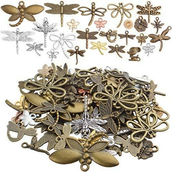 100g (50-80pcs) Mixed Styles Dragonfly Charms Tibetan Alloy Vintage Insect Pendants for DIY Necklace Bracelet Crafts Jewelry Making