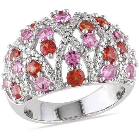 Tangelo 2-5/8 Carat T.G.W. Pink and Orange Sapphire with Diamond-Accent Sterling Silver Multi-Stone Ring