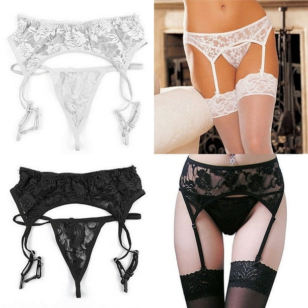 Women Ladies Lace Sexy-Lingerie Nightwear Underwear G-string +Thigh Highs  Stockings