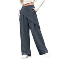 thumbnail image 4 of TEAJOPSUU Women's Wide Leg Pants High Waisted Tie Waist Wrap Pants with Pockets Casual Solid Color Daily Pants Gray, 4 of 7