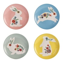 Bico Vintage Floral Bunny Ceramic Salad Plates, 8.75 inch, Set of 4, for Salad, Appetizer, Microwave & Dishwasher Safe