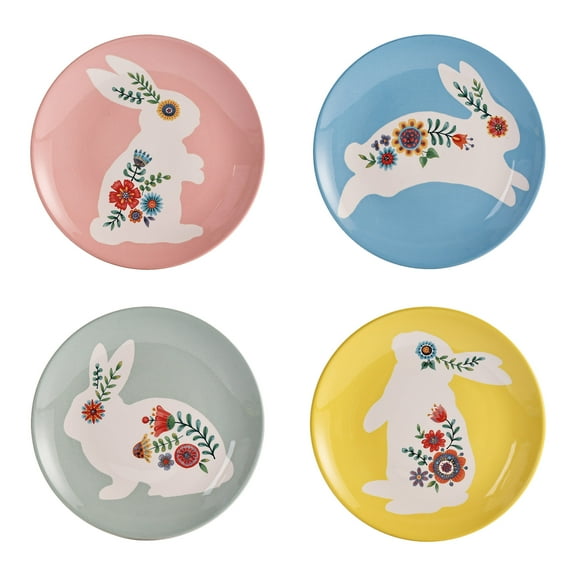 Bico Vintage Floral Bunny Ceramic Salad Plates, 8.75 inch, Set of 4, for Salad, Appetizer, Microwave & Dishwasher Safe