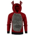 thumbnail image 1 of WREESH Men's Velvet Christmas Antlers Hooded Color Block Sweater Jacket, 1 of 3