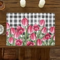 thumbnail image 2 of Spring Pink Tulips Placemats Set of 6 Washable Table Mats for Kitchen Dining Table, Heat-Resistant Cotton Linen Place Mats for Indoor Outdoor Parties Holiday Decoration, Buffalo Plaid Black White, 2 of 6