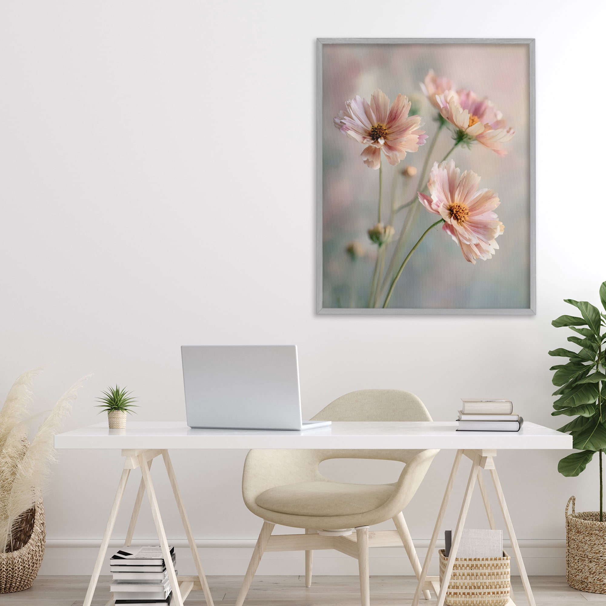 Stupell Industries Pink Daisies Close Up Gray Framed Giclee Art, design by Franklyn Gregory