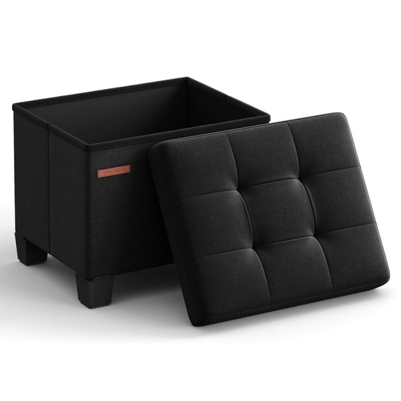 SONGMICS Storage Ottoman, Small Ottoman Foot Rest with Legs, 32 x 40 x 33.5 cm Foot Stool, Ottoman with Storage, Load up to 660 lb, Ink Black