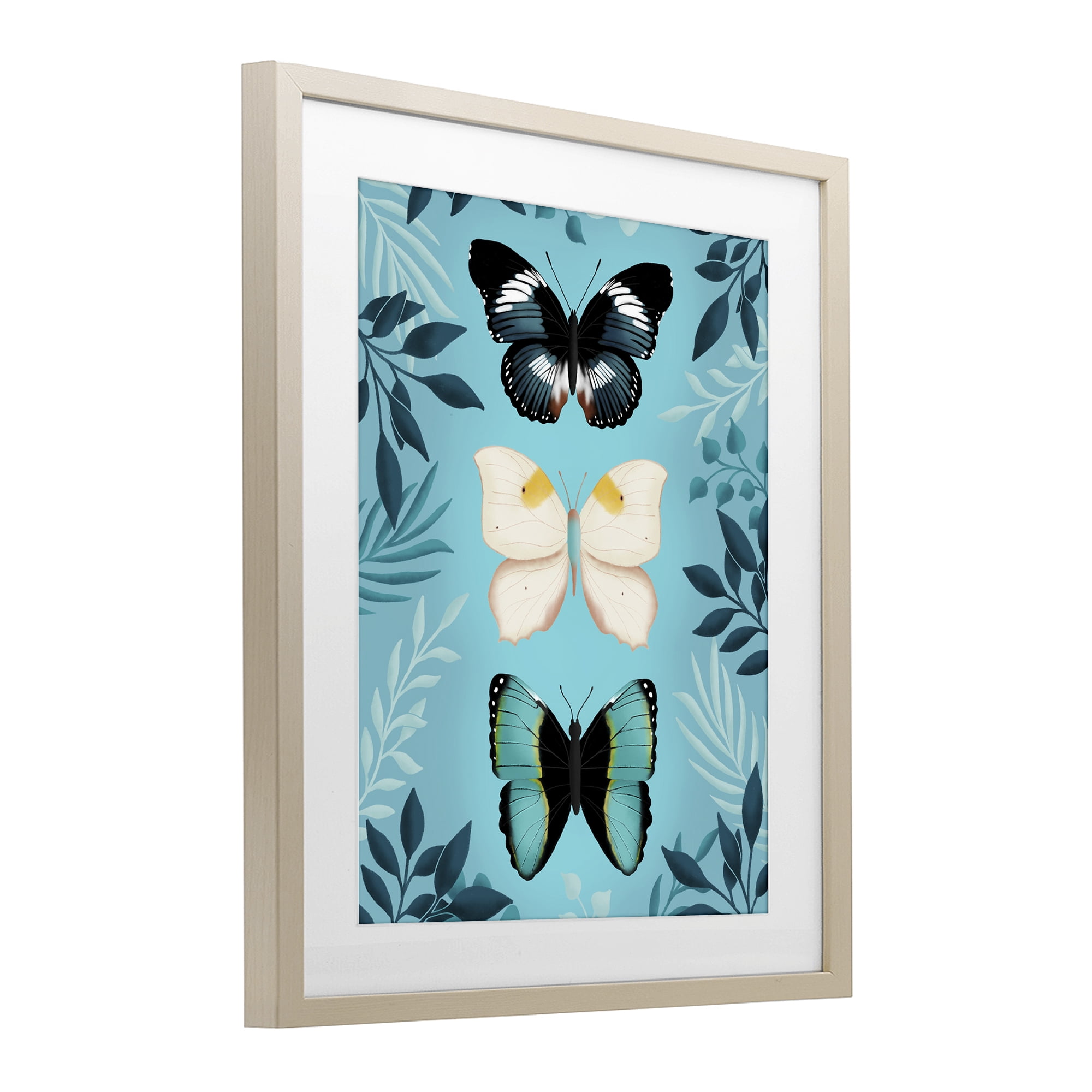 Stupell Industries Three Exotic Blue Butterflies Birch Framed Print Under Glass, design by Metka Hiti