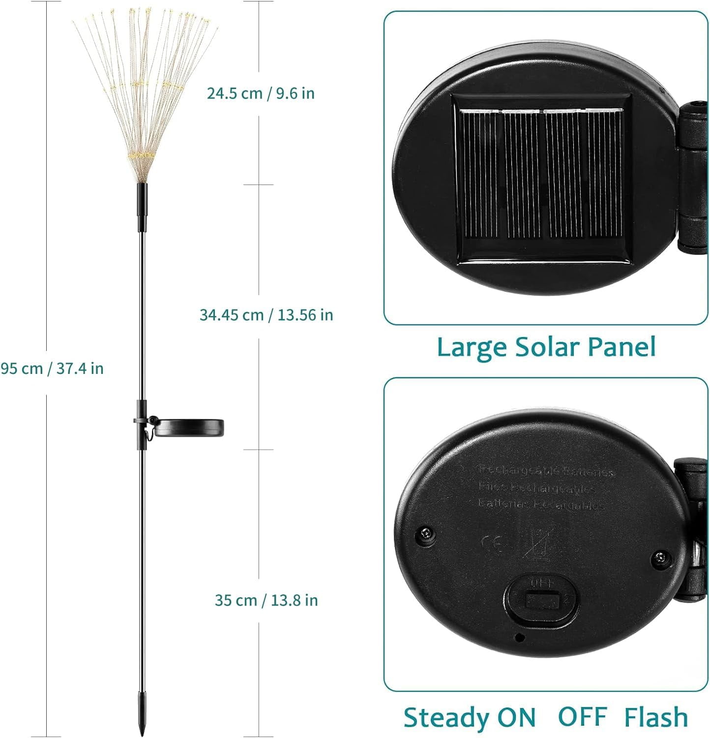 Solar Garden Lights Solar Firework Lights, 2 Pack 120 LEDs 2 Lighting Modes Waterproof Solar String Light for Garden Patio Walkway Pathway Party Wedding Decorative - Colorful