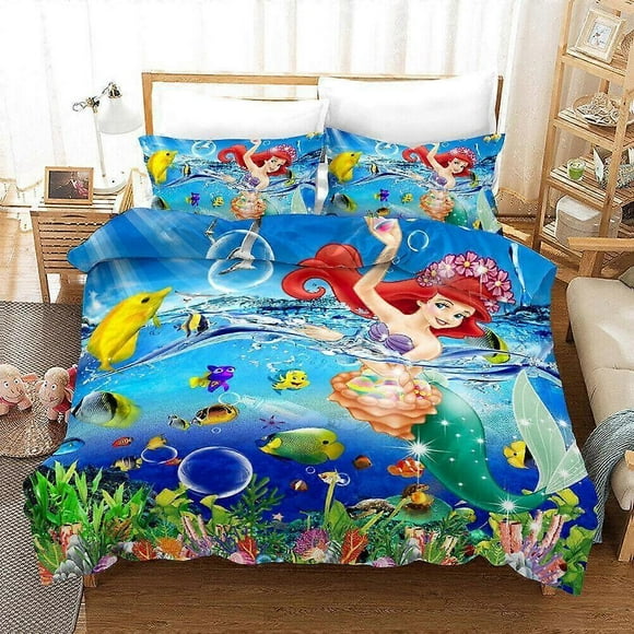v1228 Bed Sheets Mermaid Girls 3 Duvet Cover Set Comforter Cover Bedding Bed Linen Bed Sheets IU1228(135x200cm 53x78in)