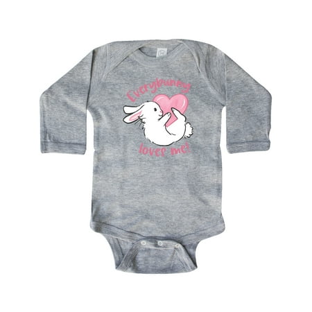 

Inktastic Everybunny Loves Me White Rabbit Holding Pink Heart Gift Baby Boy or Baby Girl Long Sleeve Bodysuit