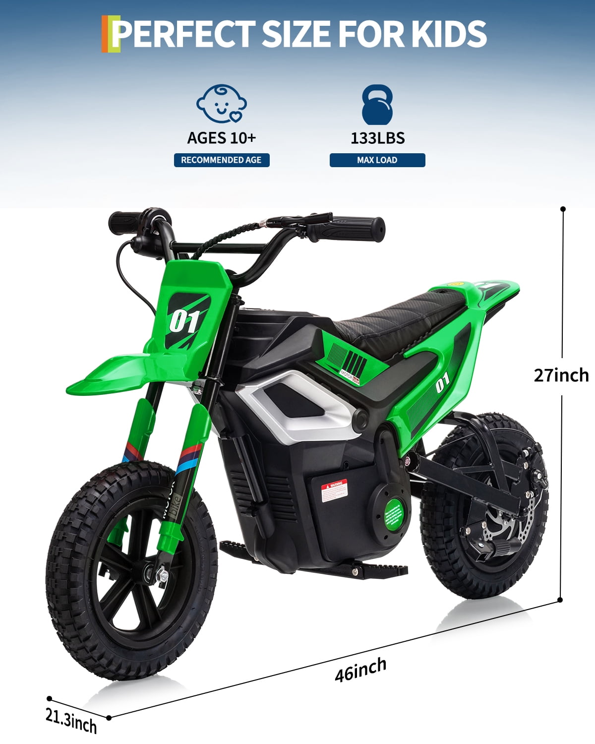 24V Kids Electric Dirt Bike - 350w Kids Motorcycle, 13.67 Mph Max Speed Electric Bike for Kid, Rear Wheel Suspension, 12 Miles Range, Twist Grip Throttle, Rubber Tire