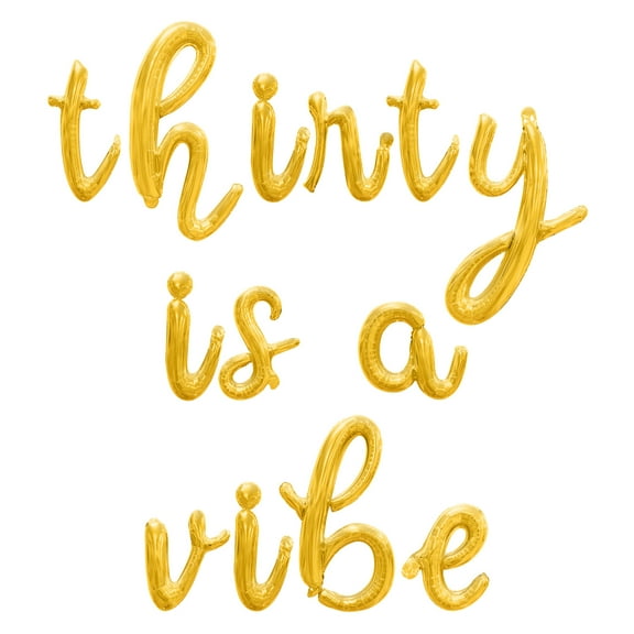 Cursive Script Letter Balloons - THIRTY IS A VIBE 16" Inch Alphabet Letters Foil Mylar Balloon 30th Birthday Party Banner (Gold)