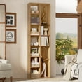 thumbnail image 2 of Hiphuta 7-Tier Double Wide Media Tower Rack, 71 X 20 X 9 Inches CD DVD Slim Storage Cabinet with Adjustable Shelves, Sturdy Tall Narrow Bookcase Display Bookshelf for Home Office, Natural, 2 of 7