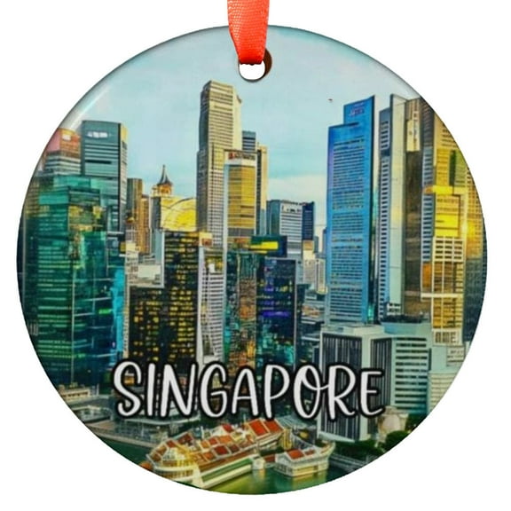 Custom Singapore Ornament |Faux |Unique Souvenir |Vacation Travel Gift | Holiday Anniversary |Christmas Decor, Holiday Keepsake, Xmas Tree Hanging Decoration, Seasonal Gift Idea, C