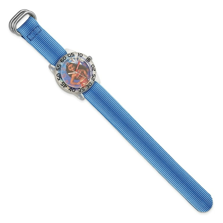 Moana Girls Clear Plastic Time Teacher Watch Blue Stripe
