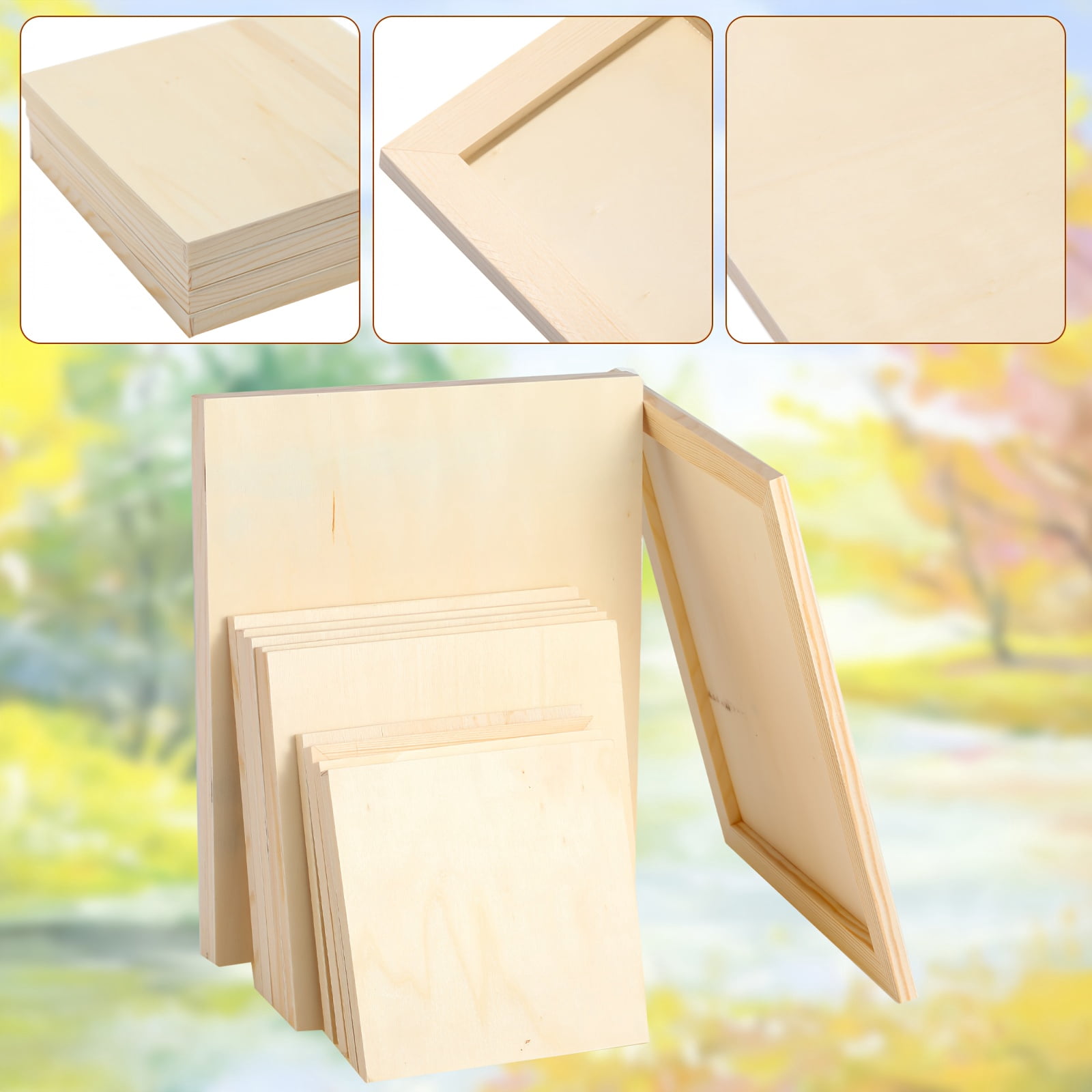 12 Pcs Unfinished Wood Canvas Boards for Painting, Wood Canvas Panels, Blank Wood Canvas Panels for Crafts, AArt Supplies, Wall Decor and DIY Projects, 9x7.5Inch/6x6Inch/4.7x4.7Inch