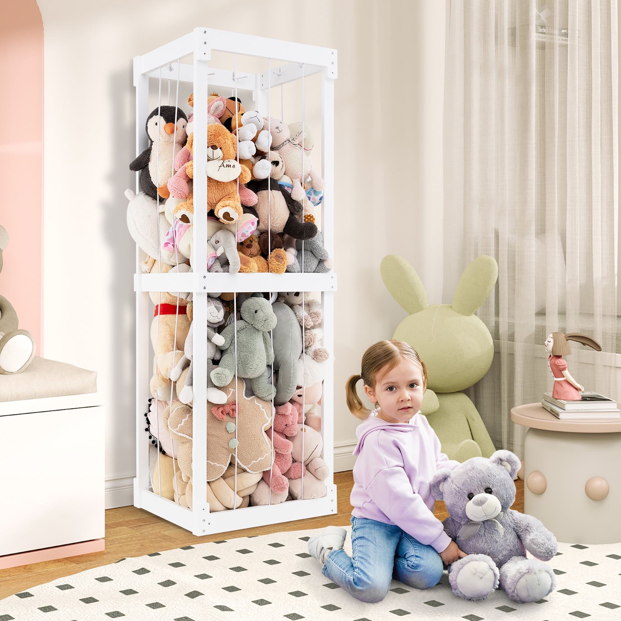 Gymax 300L Large Stuffed Animal Storage Space-saving Toy Storage Organizer w/Open Top White