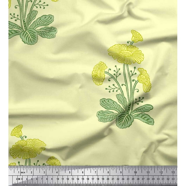 Soimoi Poly Georgette Fabric Leaves & Floral Block Decor Fabric Printed Yard 42 Inch Wide