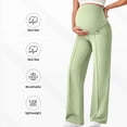 thumbnail image 4 of Maternity Dress Yoga Pants with Pockets Over The Belly Stretchy Work Slack Pregnancy Wide Leg Lounge Trousers,Army Green,S, 4 of 6