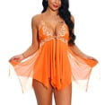 thumbnail image 5 of POTETI Mesh Womens Sleepwear Sexy See Through Orange Pajama Flowy Lace Nightdress, 5 of 6