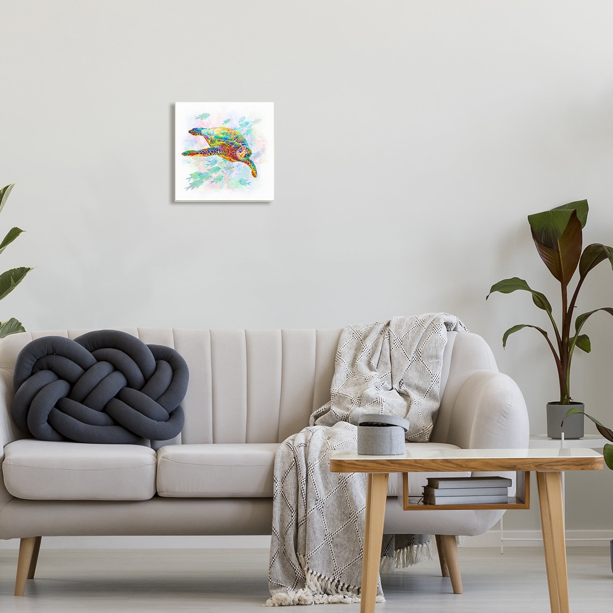 Stupell Industries Kaleidoscopic Sea Turtle Speckled Rainbow Fish Swimming Graphic Art Unframed Art Print Wall Art, Design by Michael Shelton