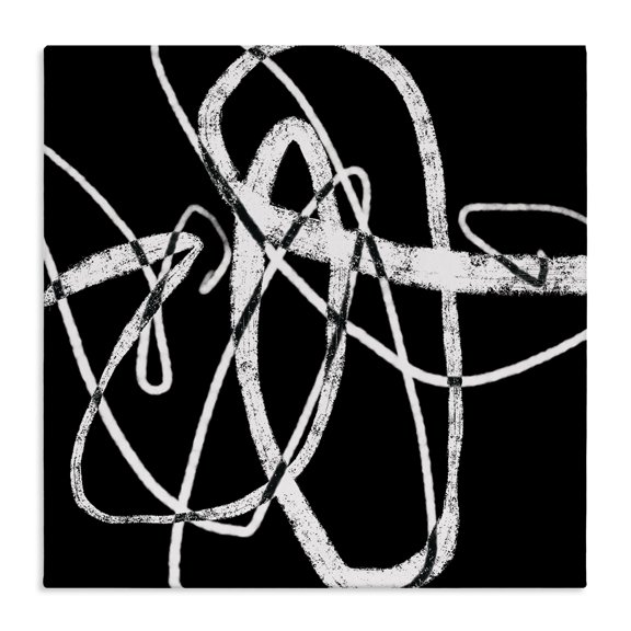 Stupell Industries Contemporary Distressed Fluid White Lines on Black Abstraction Canvas Art, 17 x 17, by Lisa Ridgers