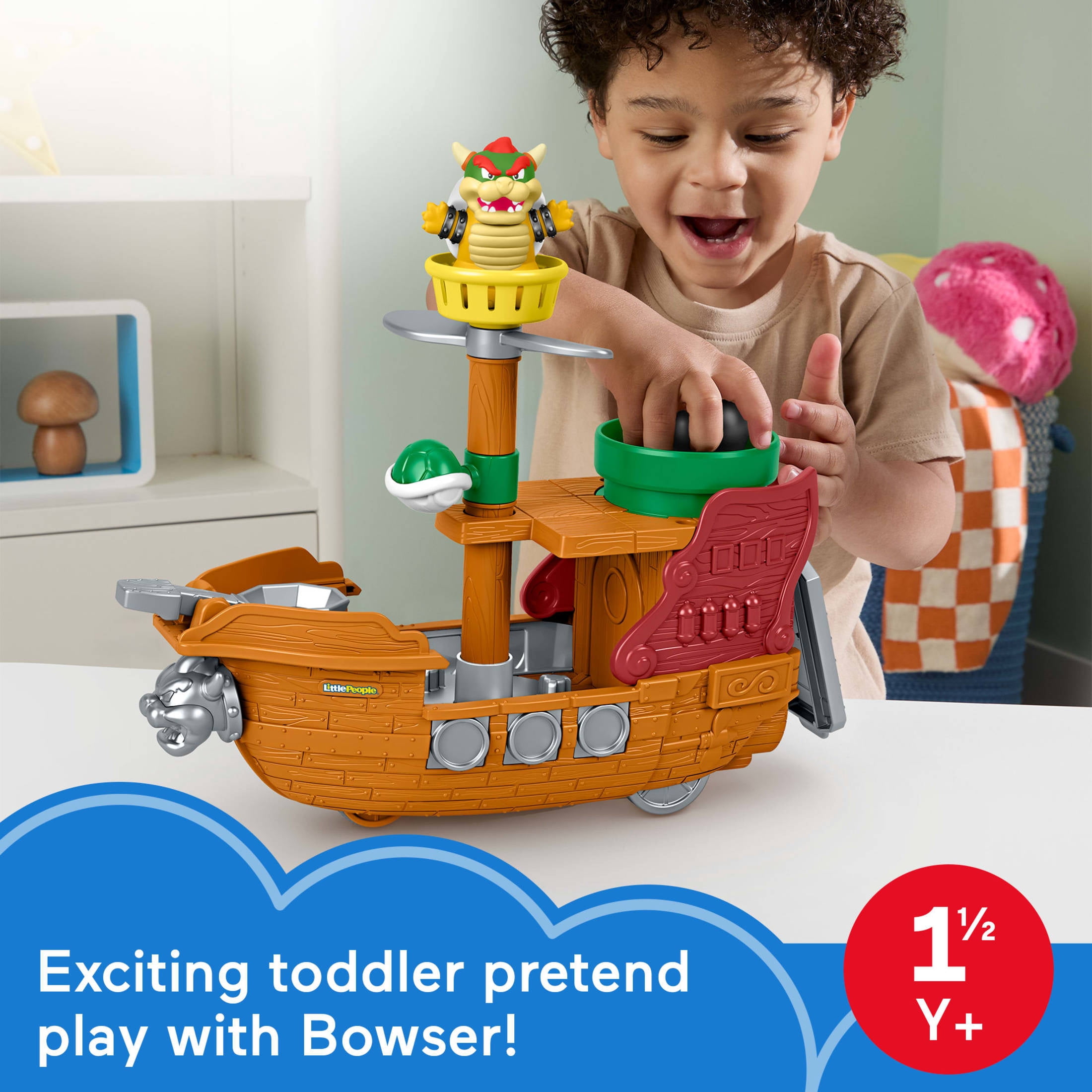 Fisher-Price Little People My Mario Bowser’s Airship & Figure Set Toddler Toy for Pretend Play