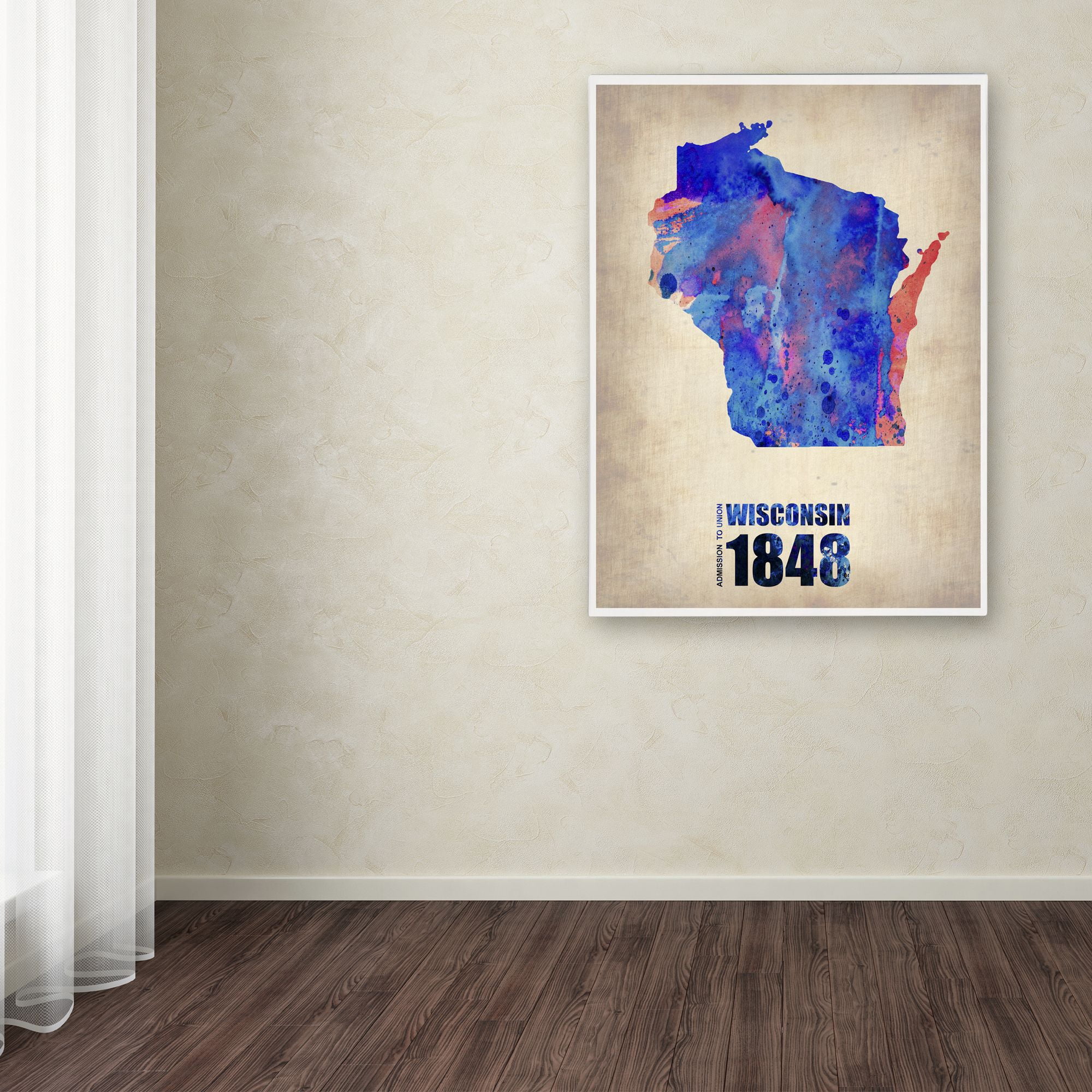 Trademark Fine Art "Wisconsin Watercolor Map" Canvas Art by Naxart