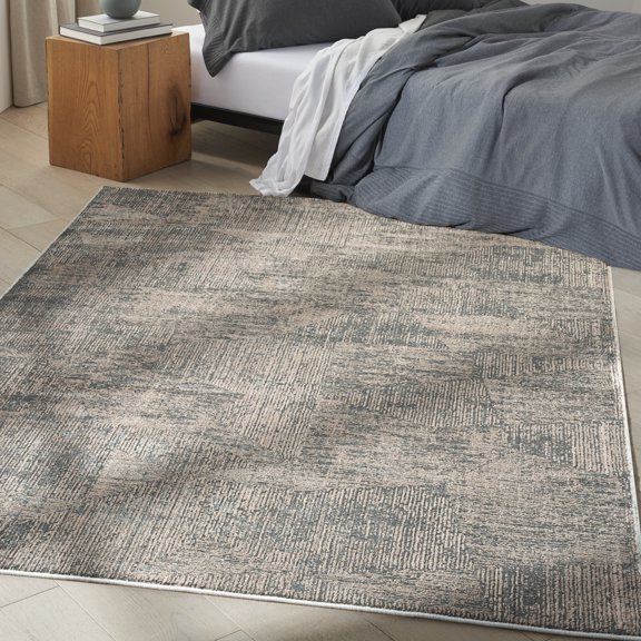 Calvin Klein Ck024 Irradiant Abstract Black Ivory 5'3" x 7'3" Area Rug, (5x7)