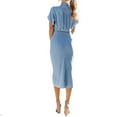 thumbnail image 3 of Robe Chemise en Denim d'Été pour Femmes Manches Courtes Boutonnée Ceinture Froncée Robe Midi Décontractée Mode Urbaine, 3 of 4