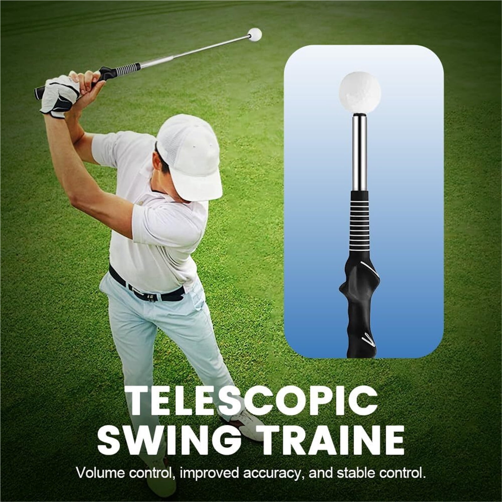 Retractable Golf Swing Training Aid, 2025 New Golf Grip Trainer Attachment Golf Swing Practice Stick for Improving Hitting Strength & Tempo
