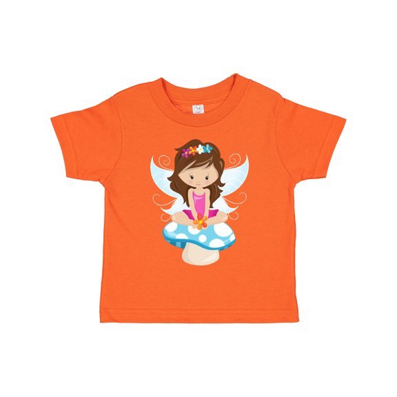 Inktastic Cute Fairy, Brown Hair, Fairy Sitting On Mushroom Girls Toddler T-Shirt
