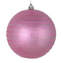 Vickerman 6" Pink Candy Finish Ball Ornament with Glitter Lines, 3 per Bag
