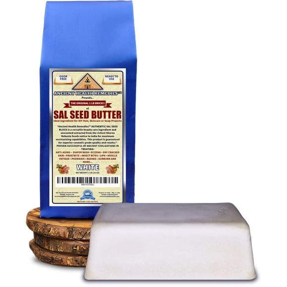 Ancient Health Remedies MANTEQUILLA DE SEMILLA DE SAL PURA de grado cosmético 1 LB (16 oz) BLOQUE A granel Sin olor Alternativa a las mantequillas crudas. Base curativa ideal para bálsamos caseros, cr