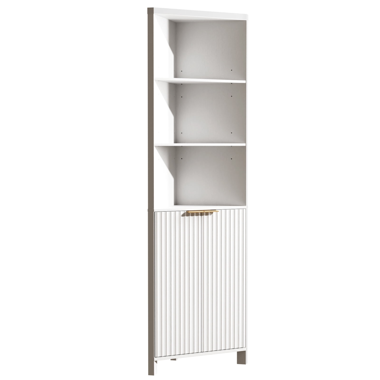 Ktaxon Corner Bathroom Cabinet with Fluted Double - doors, 5 - Tier Freestanding Storage, White