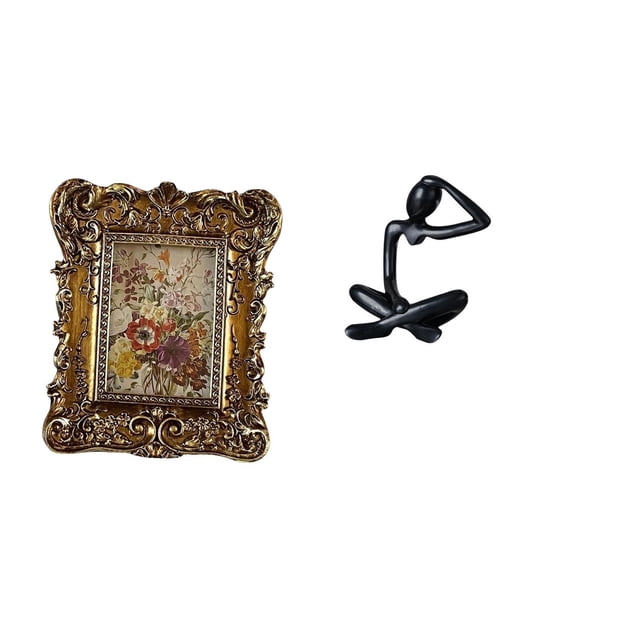 Marco de fotos retro ornamentado, marco de fotos vintage para mesa, marco decorativo de mesa, escultura abstracta de pensador hecha de resina y PP, id
