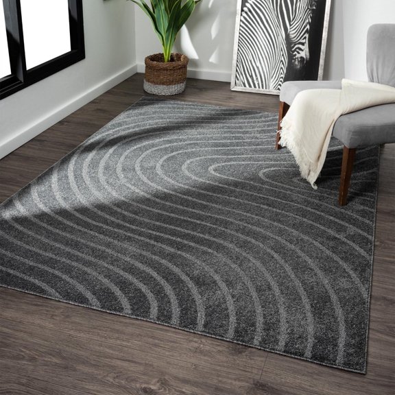 Luxe Weavers Modern Geometric Wave Anthracite 8x10 Area Rug, Stain Resistant Carpet