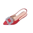 thumbnail image 2 of Miluxas Women Chunky Block Low Heel Pointed Toe Flats Shoes Slingback Buckle Rhinestone Crystal Party Cute Flats Red 9(42), 2 of 7