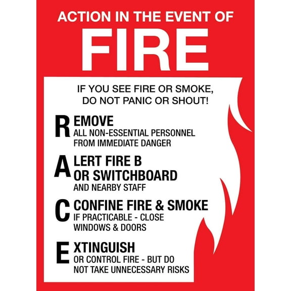 Action In The Event Of Fire Sign - Fire Safety Sign, 8 X 12 Inch Metal Tin Sign
