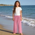thumbnail image 5 of ITSAME Wide Leg Pants for Girls, Cotton Linen Elastic Waist Full Length Loose Casual Pants with Pockets Pink Size 13, 5 of 9
