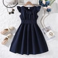 thumbnail image 2 of XEGLSBU Girls Dresses Solid Color Waist Defining Flutter Sleeve Hemline Fashion Party Casual Dress Summer Navy Size 10-11 Years, 2 of 9