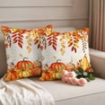 thumbnail image 2 of Orange Pumpkins Fall Outdoor Waterproof Pillow Covers, Thanksgiving Botanical Maple Leaves Falling Decorative Square Throw Pillowcase Sofa Cushion Sham for Patio/Couch/Chair, 20"x20" 2 Pack, 2 of 8